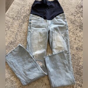 Pinkblush Light Wash Straight Leg Maternity Jeans with Black Overband